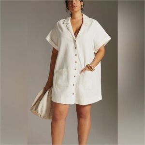 Pilcro Cream Short-Sleeve Button Mini Dress